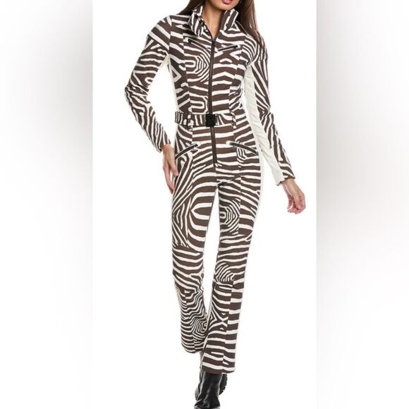 Bogner Misha Zebra Print Ski Suit Jumpsuit NWT US 6 White Brown Padded - Picture 1 of 10